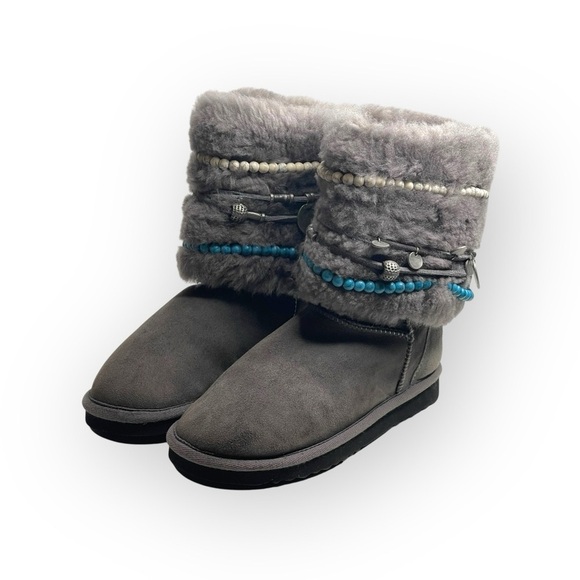 Rare: Tylie Malibu ❃ Gypsy Turquoise Bead Wrap Shearling Ankle Boot ❃ 6.5 7M - Picture 7 of 16